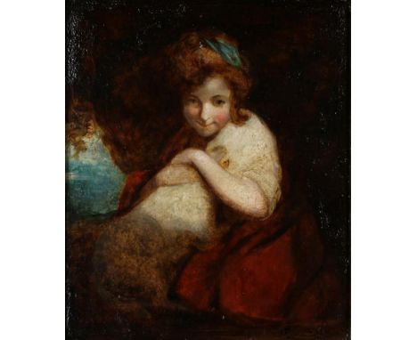 After Sir Joshua Reynolds (1723-1792) The Careful Shepherdess  Oil on panel, 30.5cm by 25.5cm