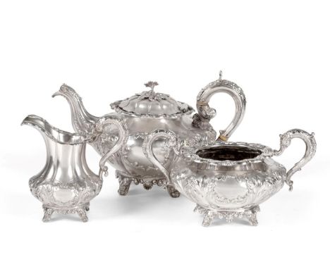 An Early Victorian Irish Silver Three Piece Tea Service, Robert W Smith, Dublin 1840/41, also stamped with retailer's mark Gr