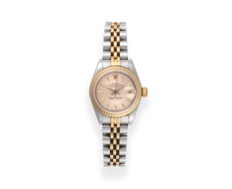 A Lady's Steel and Gold Automatic Calendar Centre Seconds Wristwatch, signed Rolex, Oyster Perpetual, Superlative Chronometer