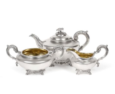 A Matched William IV/Victorian Provincial Silver Three Piece Tea Service, James Barber &amp; William North, York 1836-38, squ
