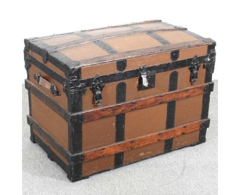A 19th century wooden bound dome top trunk81w x 51d x 59h cm