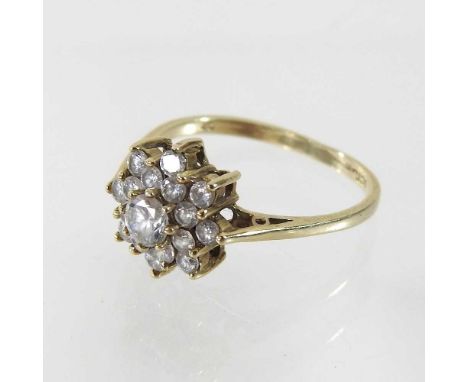 A 9 carat gold cubic zirconia cluster ring