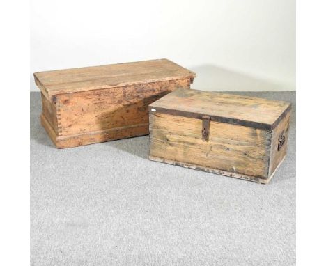An antique pine trunk, together with another smaller (2)Largest 92w x 48d x 35h cm 