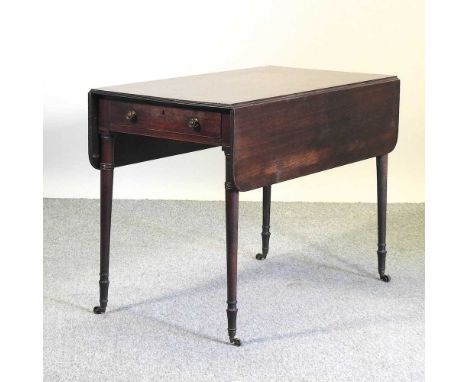 A Regency mahogany pembroke table, on ring turned legs101w x 100d x 72h cm