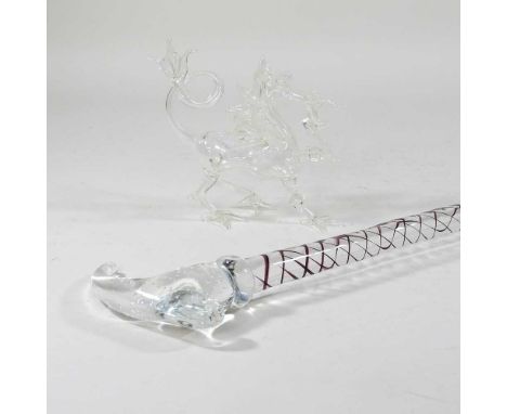 A Murano glass walking stick, 89cm long, together with a blown glass model of a dragon (2)Condition report: Both walking stic