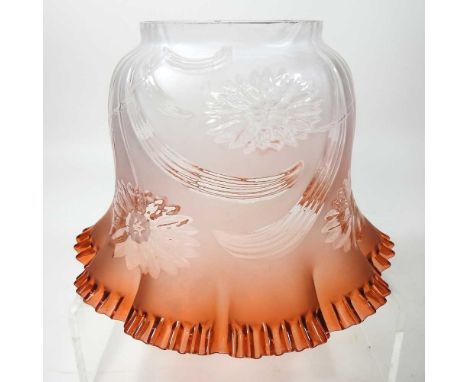 An amber glass frilled glass oil lamp shade, 15cm highCondition report: Some very light marks to the surface in places. Tiny 