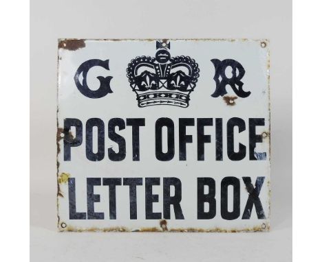 A mid 20th century vintage enamel GR Post Office Letter Box sign, 28 x 31cm