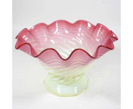 A vaseline and cranberry glass oil lamp shade, 15cm high