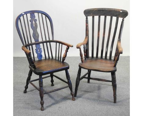 A 19th century elm seated splat back chair, together with a windsor chair (2)