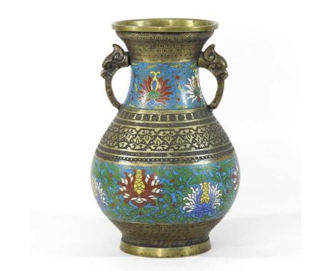 A Chinese cloisonne vase, 20th century, decorated with scrolled foliate designs30cm highCondition report: Looks to be complet