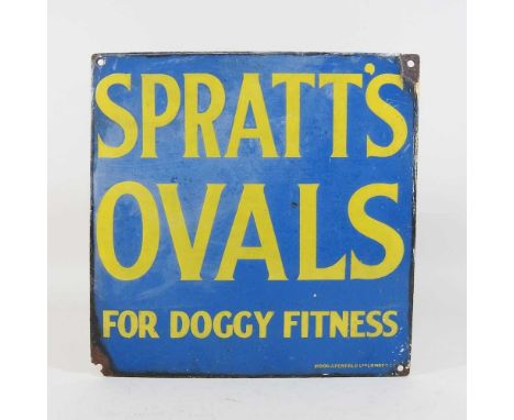 A vintage enamel sign, Spratt's Ovals, for doggy fitness, 30 x 30cm