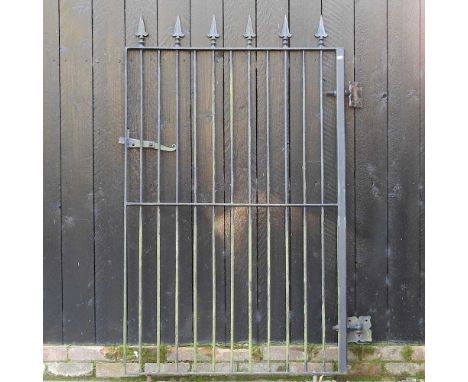 A hand forged black painted iron garden gate, attributed to Tom Moye of Woodbridge, 174 x 104cm