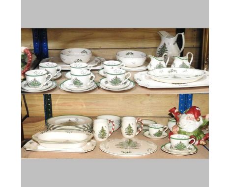 An extensive Spode Christmas Tree pattern tea and dinner service, together with a Father Christmas teapotCondition report: Ov