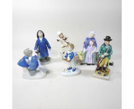 A Royal Doulton figure Granny Heritage HN2031, together with a Royal Copenhagen figure of a boy, a Royal Worcester figure Dec