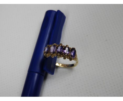 9ct Yellow Gold Amethyst Five Stone Ring 