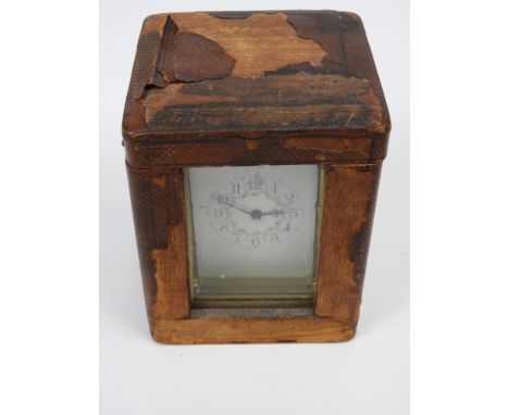 Leather Fitted Cased Enamel Faced Brass Carriage Clock