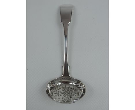 A William IV Silver Sugar Sifting Spoon with a Foliate Pierced Bowl and Fiddle Pattern Terminal, Without Engraving - Hallmark