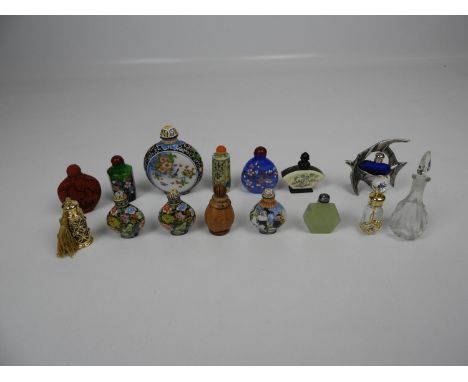 Quantity of Oriental Scent and Snuff Bottles - To include Bone Jade and Enamel on Copper 