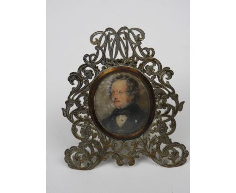 Ornate Brass Framed Miniature Portrait - Some Discolouration 