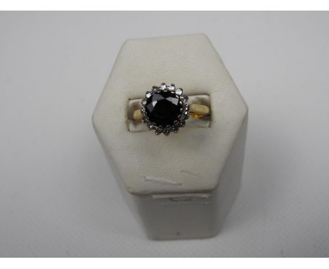 18ct Gold Diamond and Black Sapphire Ring 