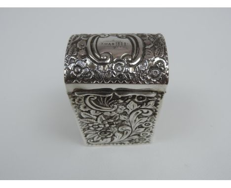 A Late Victorian Silver Twin Pack Playing Card Box - Embossed with Foliage and Inscribed 'Xmas 1899' to the Hinged Cover - Ha