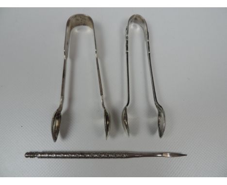 2x Pairs of Silver Sugar Nips Plus Crustacean Fork/Pick 