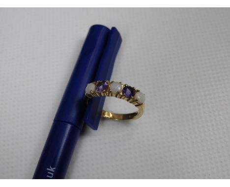 9ct Yellow Gold Amethyst and Opal Five Stone Ring 