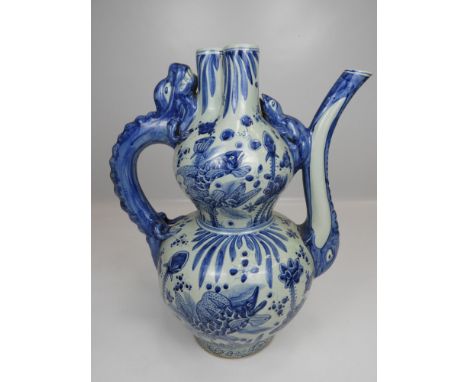 Large Chinese Blue and White Ceramic Water Pitcher - 26" Tall 42" Circumference 