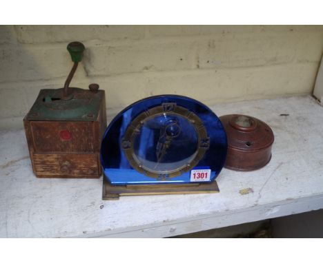 A vintage Temco telephone MFG Co Ltd electric clock, (s.d.);&nbsp;together with an old stoneware pen and inkwell; and an old 