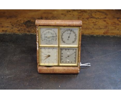 A vintage Angelus Forsum combination barometer, thermometer, calendar, and timepiece,&nbsp;8.5cm wide.&nbsp; 