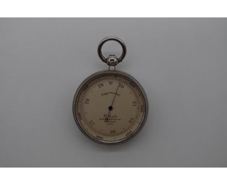 A Victorian silver cased pocket aneroid barometer, by 'Baker, 244 High Holborn, London', no.1239, hallmarked London 1880, 4.5