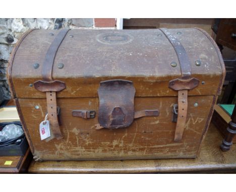 A vintage canvas and leather dome topped travelling trunk,&nbsp;English maker, 70cm. 