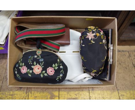 Two vintage ladies handbags,&nbsp;by Bally and Ferragamo; together with another vintage clutch bag; two silk embroidered even