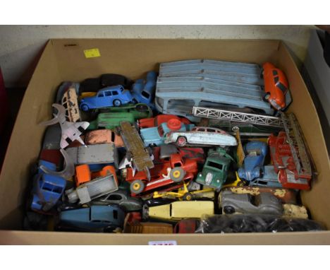 A large quantity of vintage playworn diecast vehicles,&nbsp;mainly Dinky and Corgi, to include: Dinky Pullmore Car Transporte