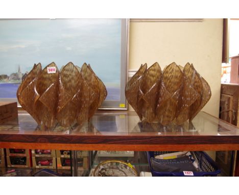 A pair of vintage brown plastic textured ceiling lightshades, 24cm high.&nbsp; 