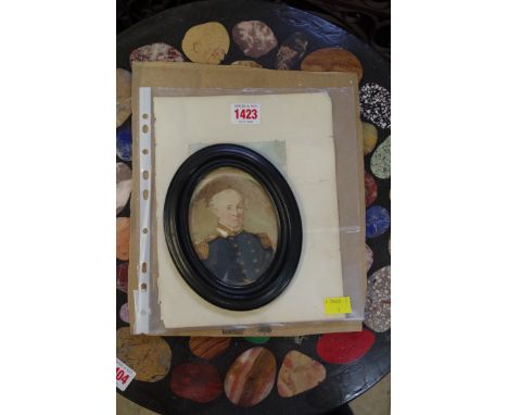 English School, 19th century, a miniature portrait of an Officer, unsigned, watercolour, 12 x 9cm oval; together with an unsi