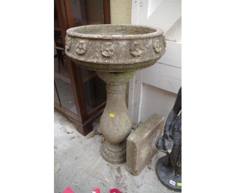 An old composition stone garden pedestal planter, 92cm. 