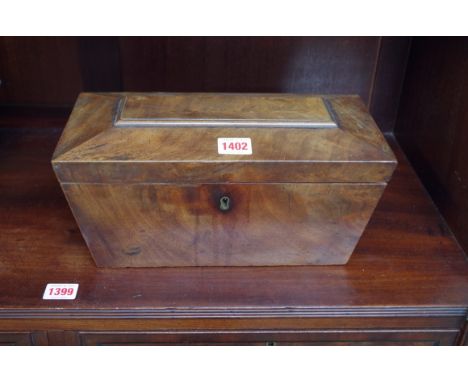 A 19th century walnut sarcophagus tea caddy, with mixing bowl, 32cm. 