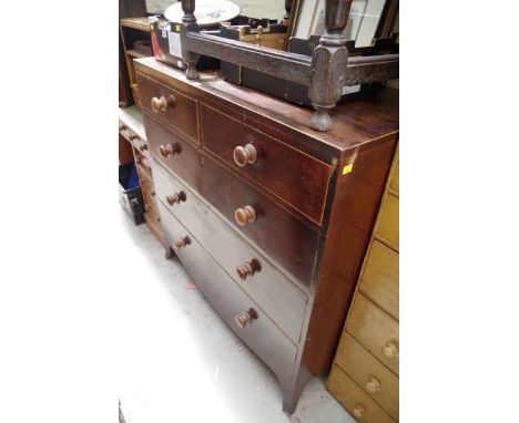 A George III mahogany and boxwood inlaid chest of two short and three graduated long drawers,&nbsp;on bracket feet, 107cm wid