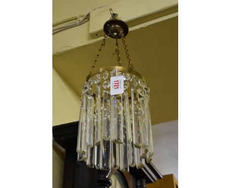 A brass ceiling light, having cut glass drops,&nbsp;20cm excluding fitting; together with another similar, 15cm excluding fit