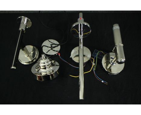 Ralph Lauren lighting. Three chrome wall lamps and one ceiling lamp. H.49cm. (largest) 