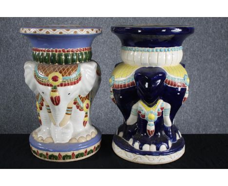 Two modern oriental style ceramic garden stools. Hand painted and well detailed. H.49cm. (largest) 