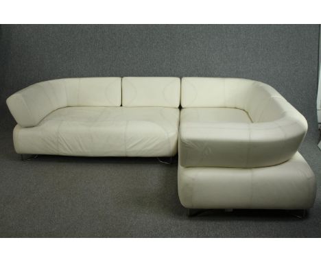 BoConcept white leather two piece corner sofa. Some minor scratches to leather commensurate with age but not much use (approx