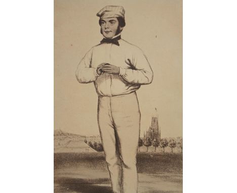 Lithograph. A portrait of the cricketer John Wisden who is best for launching Wisden Cricketers' Almanack. Print backed onto 