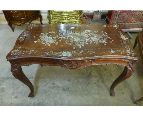 An Art Nouveau style hardwood table inlaid with mother of pearl and abalone (losses)