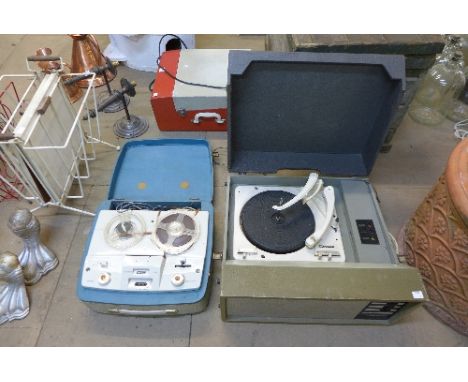 A cased reel to reel and a Garrard record player