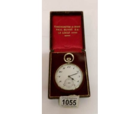 A large 20th century Swiss chronograph pocket watch in fitted red velvet box marked 'Chronometer De Bord' Paule Buhre S.A. Le