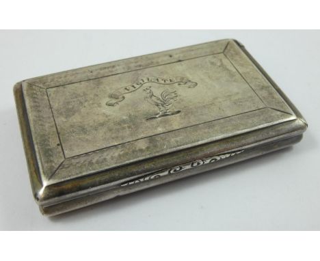 A Victorian silver snuff box, by Nathanial Mills, Birmingham 1840, of rectangular form with engine turned decoration and VIGI