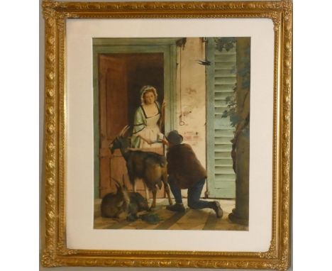 Horace Van Ruith (1839 - 1923), Goatherder and maid, signed, watercolour, 45 x 34 cm. 