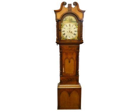 William Flint, Driffield, a Victorian 8 day painted dial oak and mahogany longcase clock, the 13" dial with subsidiary second